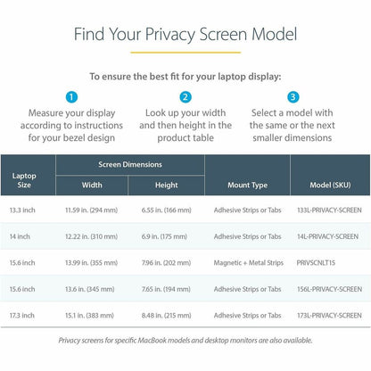 Alternate-Image1 Image for StarTech 17.3-inch 16:9 Laptop Privacy Filter, Anti-Glare Privacy Screen w/51% Blue Light Reduction, +/- 30&deg; View Angle, Matte/Glossy