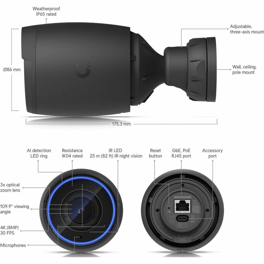 Alternate-Image10 Image for Ubiquiti AI Pro 8 Megapixel Indoor/Outdoor 4K Network Camera - Color - Bullet - Black