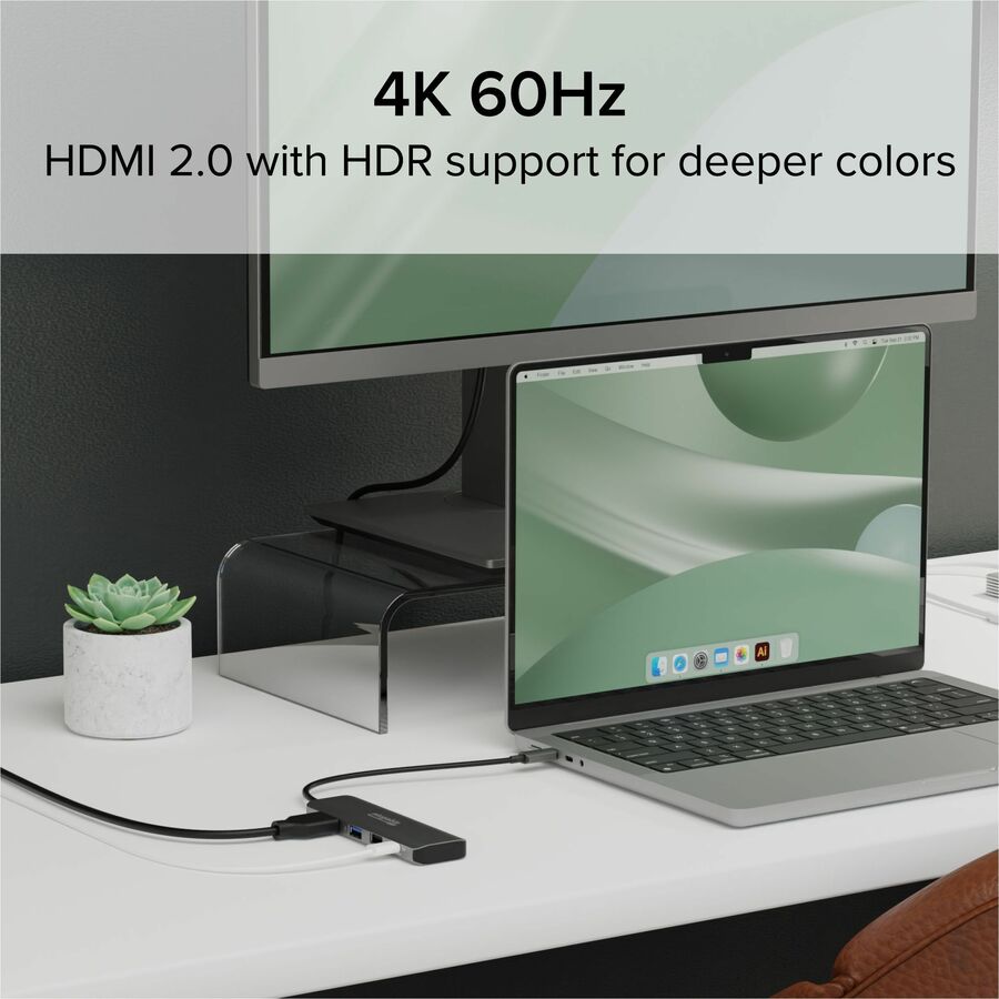 Alternate-Image1 Image for Plugable USB C Hub Multiport Adapter, 4 in 1, 100W Pass Through Charging USB C to HDMI 4K 60Hz