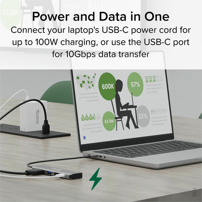 Alternate-Image3 Image for Plugable USB C Hub Multiport Adapter, 4 in 1, 100W Pass Through Charging USB C to HDMI 4K 60Hz