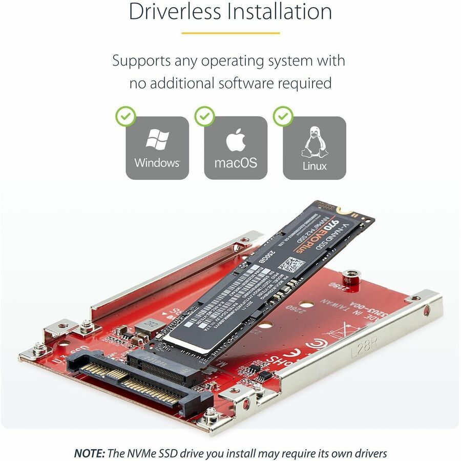Alternate-Image5 Image for StarTech M.2 to U.3 Adapter, For M.2 NVMe SSDs, PCIe M.2 Drive to 2.5inch U.3 (SFF-TA-1001) Host Adapter/Converter, TAA Compliant