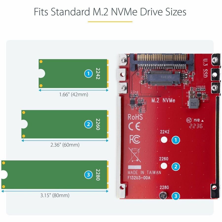 Alternate-Image4 Image for StarTech M.2 to U.3 Adapter, For M.2 NVMe SSDs, PCIe M.2 Drive to 2.5inch U.3 (SFF-TA-1001) Host Adapter/Converter, TAA Compliant