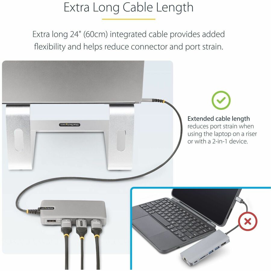 Alternate-Image4 Image for StarTech.com USB-C Triple-Monitor Multiport Adapter, HDMI & DisplayPort, 3x 10Gbps USB Hub, PD Pass-Through, GbE, Travel Docking Station
