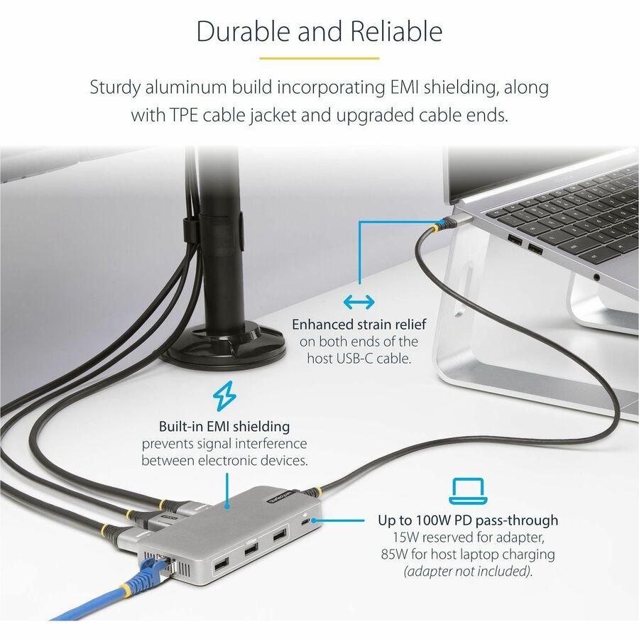 Alternate-Image5 Image for StarTech.com USB-C Triple-Monitor Multiport Adapter, HDMI & DisplayPort, 3x 10Gbps USB Hub, PD Pass-Through, GbE, Travel Docking Station
