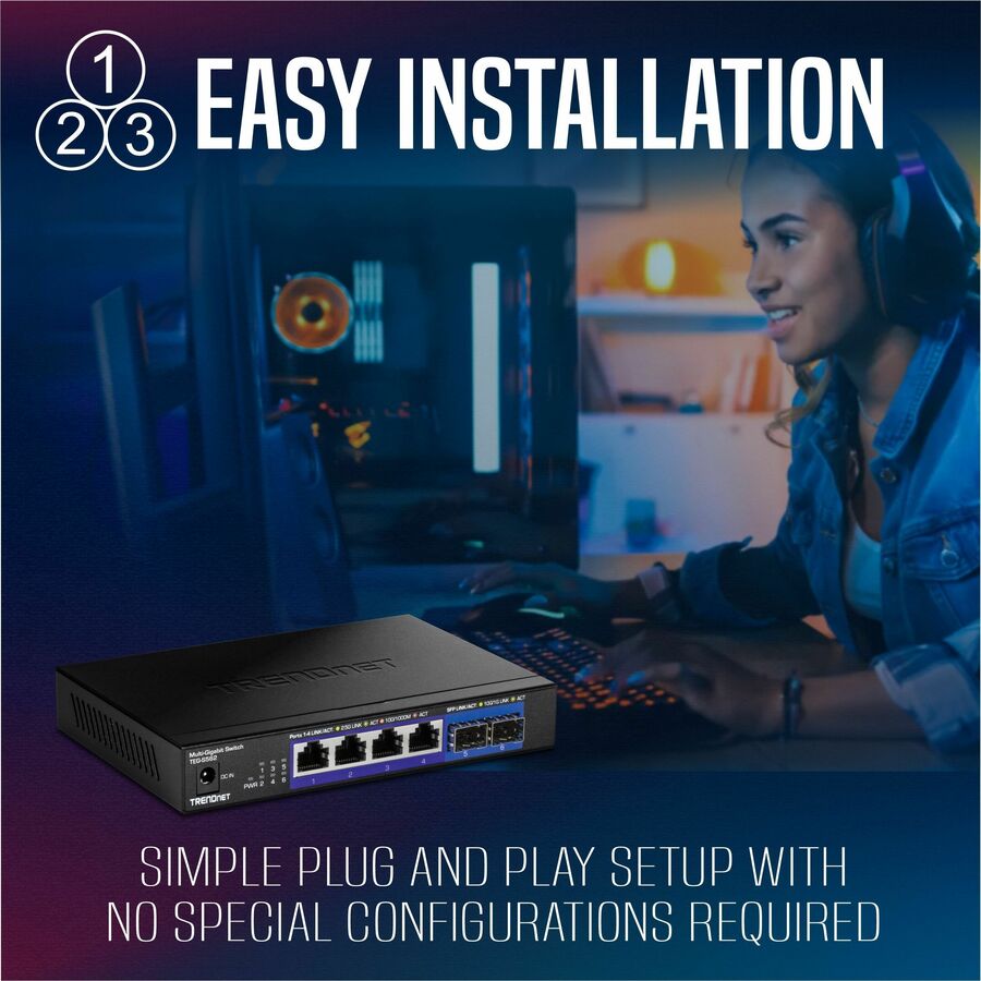 Alternate-Image7 Image for TRENDnet 6-Port Unmanaged Multi-Gig Switch, 4 x 2.5GBASE-T Ports, 2 x 10G SFP+ Ports Fanless, Compact Desktop Design, Metal Housing, Network Ethernet Switch, Lifetime Protection, Black, TEG-S562