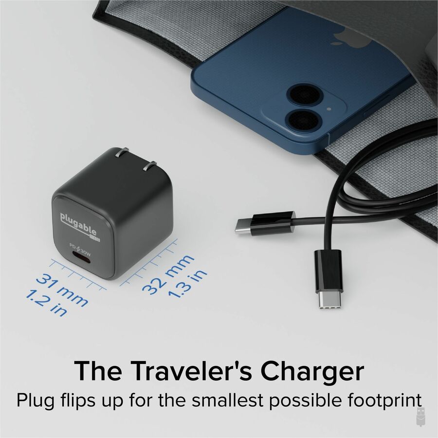 Alternate-Image3 Image for Plugable 30W USB-C GaN Charger - MagSafe-Compatible, Fast Charging for iPhone, iPad, Galaxy & USB-C Devices