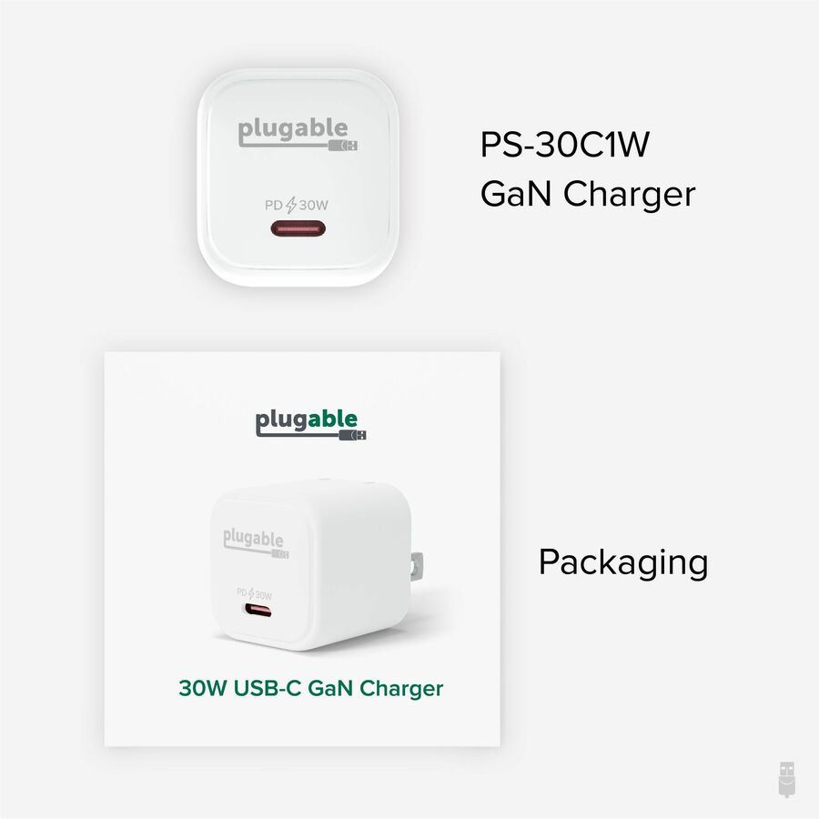 Alternate-Image3 Image for Plugable 30W USB-C GaN Charger - MagSafe-Compatible, Fast Charging for iPhone, iPad, Galaxy & USB-C Devices