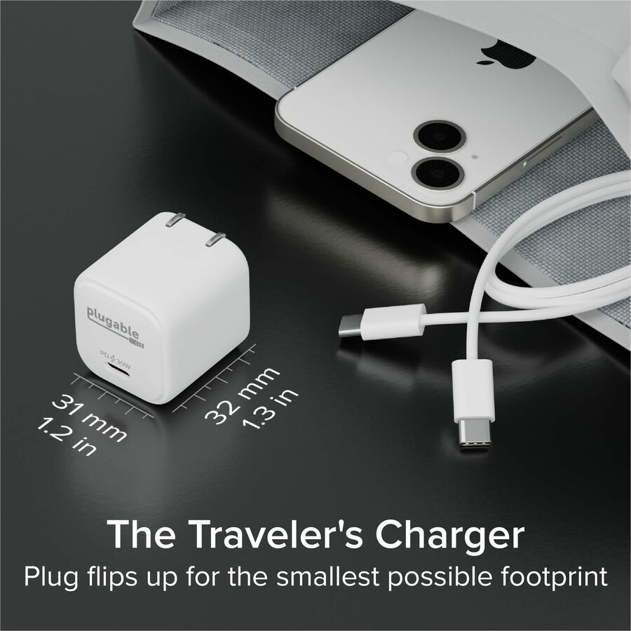 Alternate-Image1 Image for Plugable 30W USB-C GaN Charger - MagSafe-Compatible, Fast Charging for iPhone, iPad, Galaxy & USB-C Devices