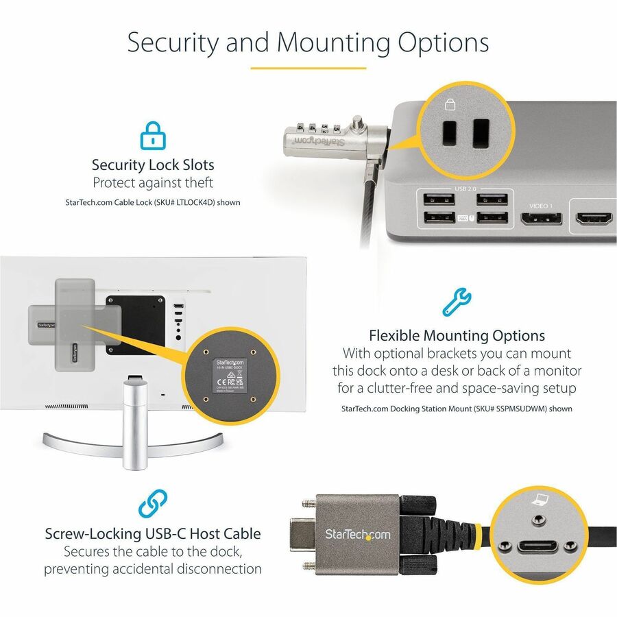 Alternate-Image6 Image for StarTech.com Dual-Monitor USB-C Docking Station, DisplayPort & HDMI/VGA Multi Monitor Dock up to 4K 60Hz, USB-C Dock, 7x USB Hub, 85W PD