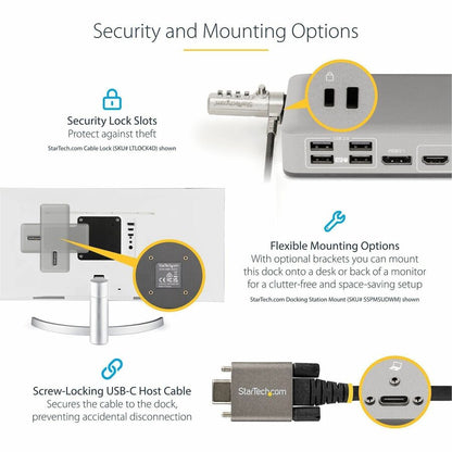 Alternate-Image6 Image for StarTech.com Dual-Monitor USB-C Docking Station, DisplayPort & HDMI/VGA Multi Monitor Dock up to 4K 60Hz, USB-C Dock, 7x USB Hub, 85W PD