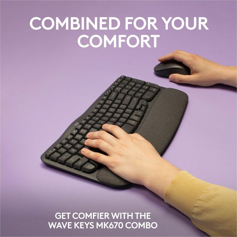 Alternate-Image1 Image for Logitech Wave Keys MK670 Combo, Wireless Ergonomic Keyboard with Signature M550 L Wireless Mouse, Graphite