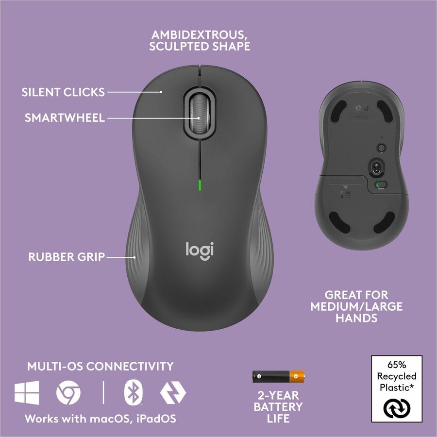 Alternate-Image6 Image for Logitech Wave Keys MK670 Combo, Wireless Ergonomic Keyboard with Signature M550 L Wireless Mouse, Graphite