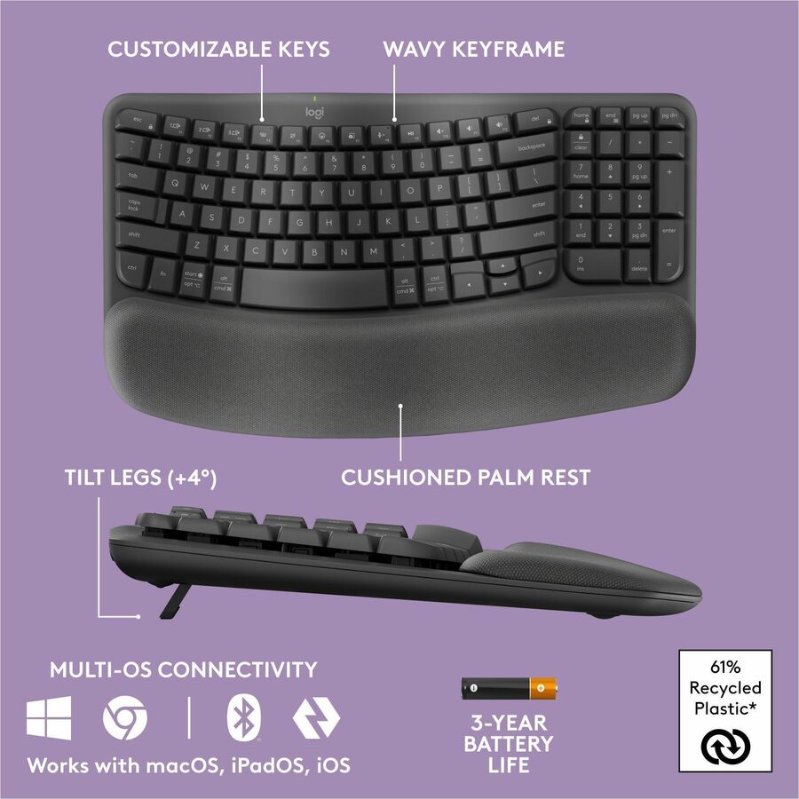 Alternate-Image5 Image for Logitech Wave Keys MK670 Combo, Wireless Ergonomic Keyboard with Signature M550 L Wireless Mouse, Graphite