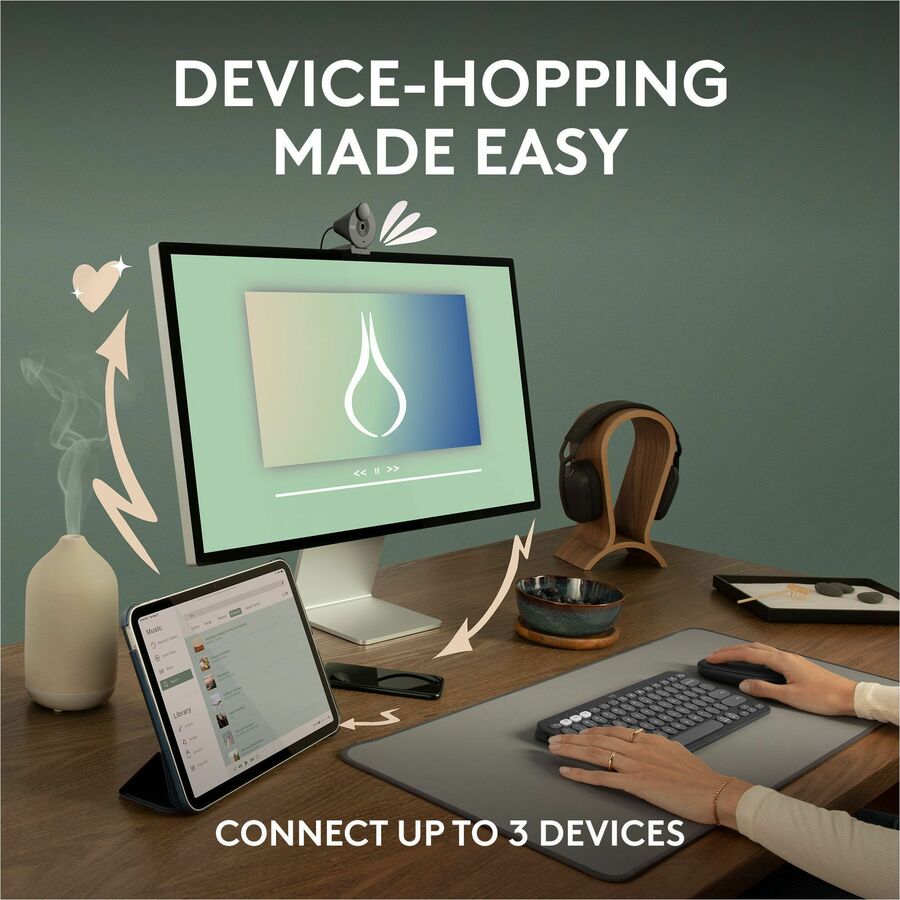 Alternate-Image2 Image for Logitech Pebble Mouse 2 M350s Slim Bluetooth Wireless Mouse, Portable, Customizable Button, Quiet Clicks - Tonal Graphite
