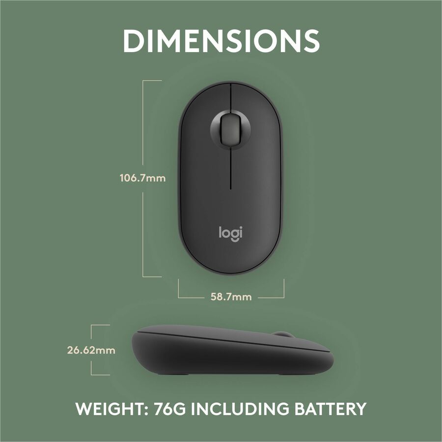 Alternate-Image7 Image for Logitech Pebble Mouse 2 M350s Slim Bluetooth Wireless Mouse, Portable, Customizable Button, Quiet Clicks - Tonal Graphite