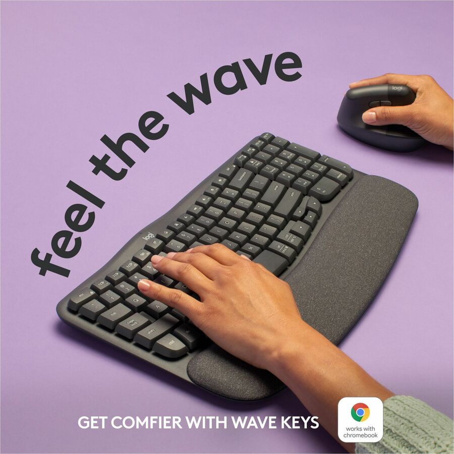 Alternate-Image1 Image for Logitech Wave Keys Wireless Ergonomic Keyboard with Cushioned Palm Rest, Comfortable Natural Typing, Graphite