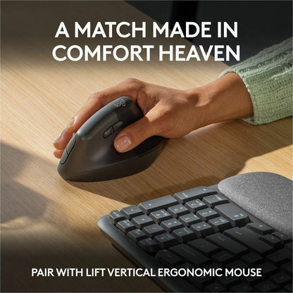 Alternate-Image7 Image for Logitech Wave Keys Wireless Ergonomic Keyboard with Cushioned Palm Rest, Comfortable Natural Typing, Graphite