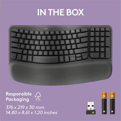 Alternate-Image2 Image for Logitech Wave Keys Wireless Ergonomic Keyboard with Cushioned Palm Rest, Comfortable Natural Typing, Graphite