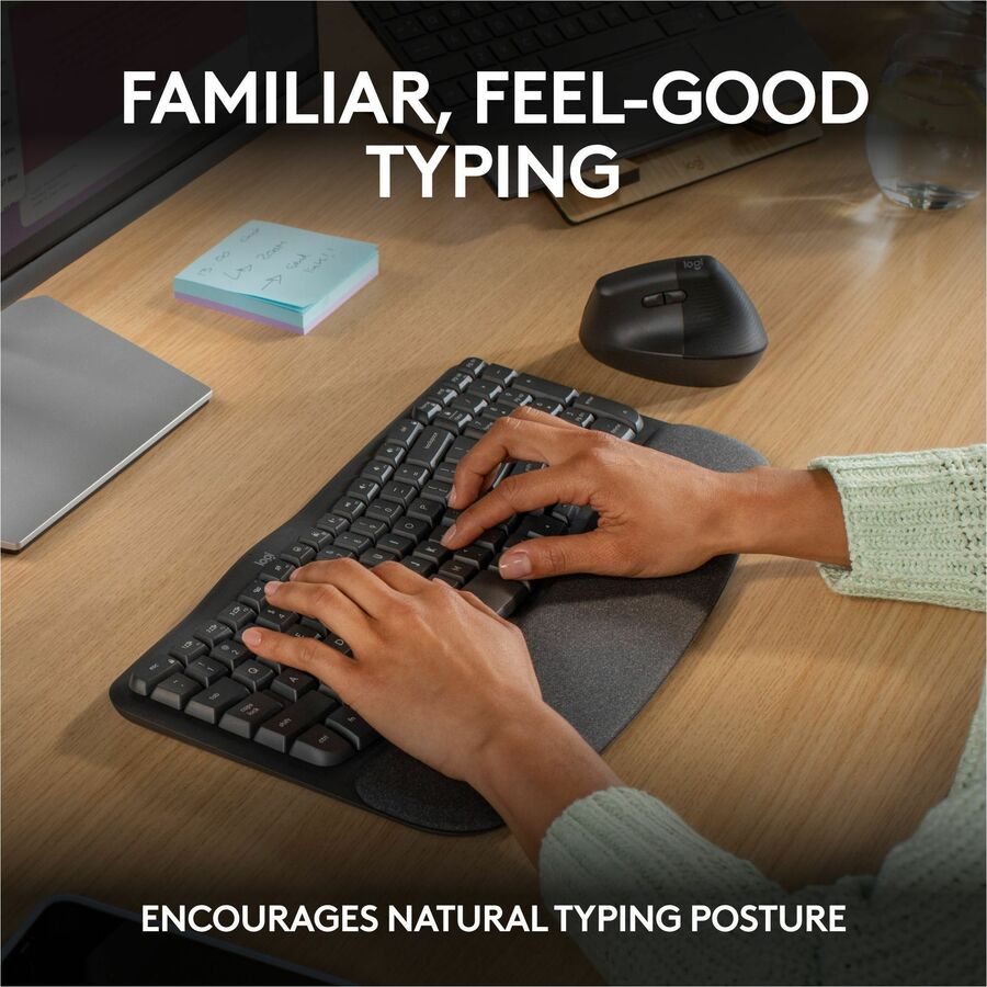 Life-Style Image for Logitech Wave Keys Wireless Ergonomic Keyboard with Cushioned Palm Rest, Comfortable Natural Typing, Graphite