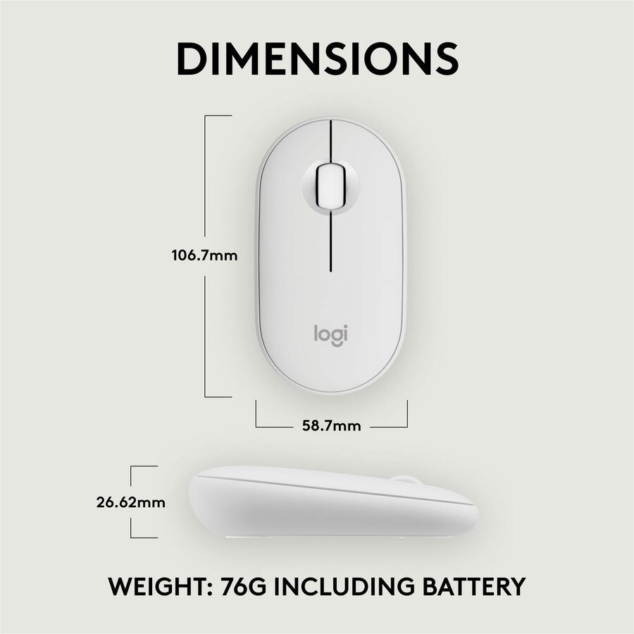 Alternate-Image7 Image for Logitech Pebble Mouse 2 M350s Slim Bluetooth Wireless Mouse, Portable, Customizable Button, Quiet Clicks, Tonal White