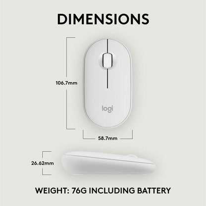 Alternate-Image7 Image for Logitech Pebble Mouse 2 M350s Slim Bluetooth Wireless Mouse, Portable, Customizable Button, Quiet Clicks, Tonal White