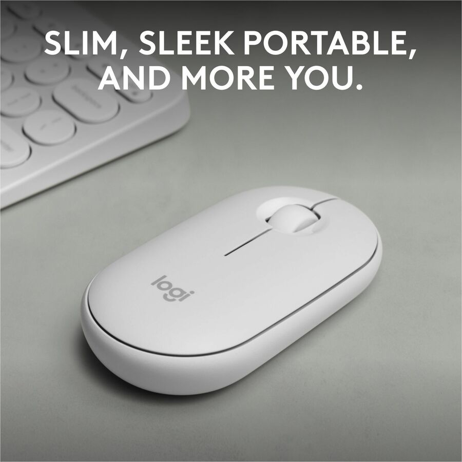 Alternate-Image1 Image for Logitech Pebble Mouse 2 M350s Slim Bluetooth Wireless Mouse, Portable, Customizable Button, Quiet Clicks, Tonal White