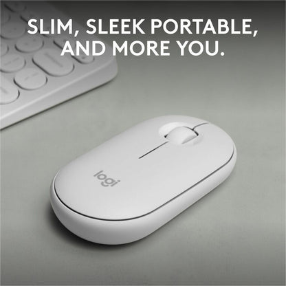 Alternate-Image1 Image for Logitech Pebble Mouse 2 M350s Slim Bluetooth Wireless Mouse, Portable, Customizable Button, Quiet Clicks, Tonal White