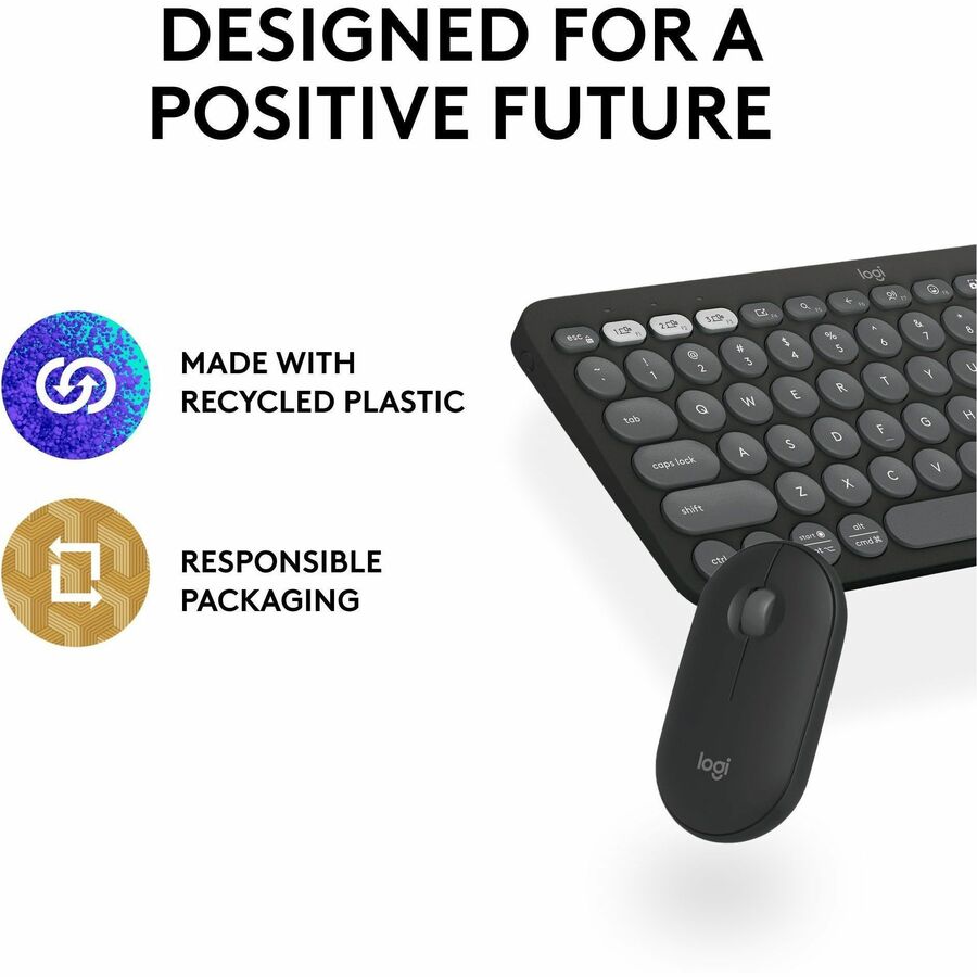 Alternate-Image10 Image for Logitech Pebble 2 Combo, Wireless Keyboard and Mouse, Quiet and Portable, Customizable, Logi Bolt, Tonal Graphite