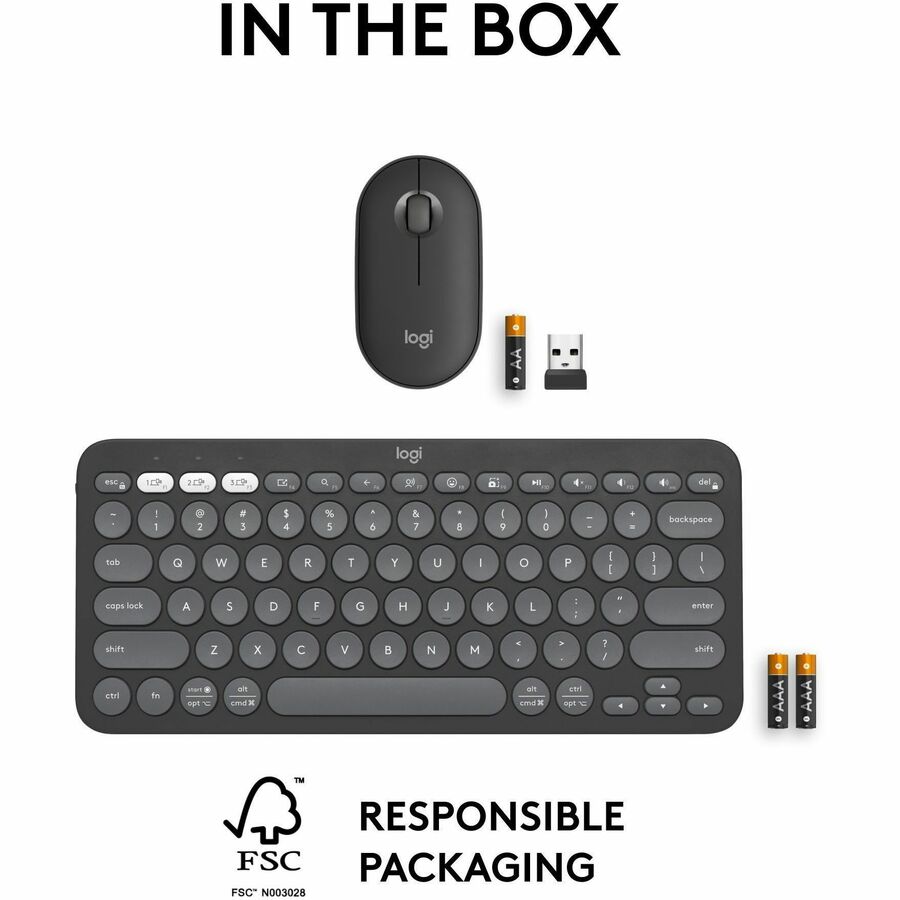 Alternate-Image9 Image for Logitech Pebble 2 Combo, Wireless Keyboard and Mouse, Quiet and Portable, Customizable, Logi Bolt, Tonal Graphite