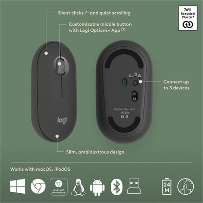 Alternate-Image6 Image for Logitech Pebble 2 Combo, Wireless Keyboard and Mouse, Quiet and Portable, Customizable, Logi Bolt, Tonal Graphite