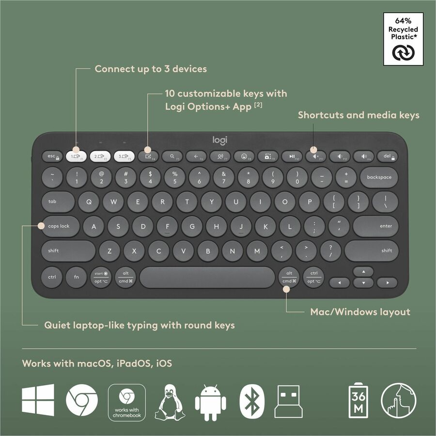 Alternate-Image5 Image for Logitech Pebble 2 Combo, Wireless Keyboard and Mouse, Quiet and Portable, Customizable, Logi Bolt, Tonal Graphite