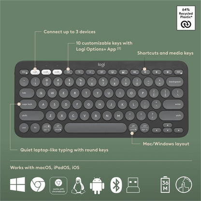 Alternate-Image5 Image for Logitech Pebble 2 Combo, Wireless Keyboard and Mouse, Quiet and Portable, Customizable, Logi Bolt, Tonal Graphite