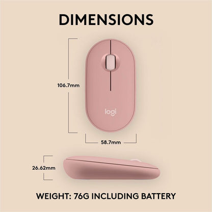 Alternate-Image7 Image for Logitech Pebble Mouse 2 M350s Slim Bluetooth Wireless Mouse, Portable, Customizable Button, Quiet Clicks, Tonal Rose
