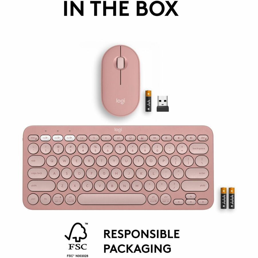 Alternate-Image9 Image for Logitech Pebble 2 Combo, Wireless Keyboard and Mouse, Quiet and Portable, Customizable, Logi Bolt, Tonal Rose