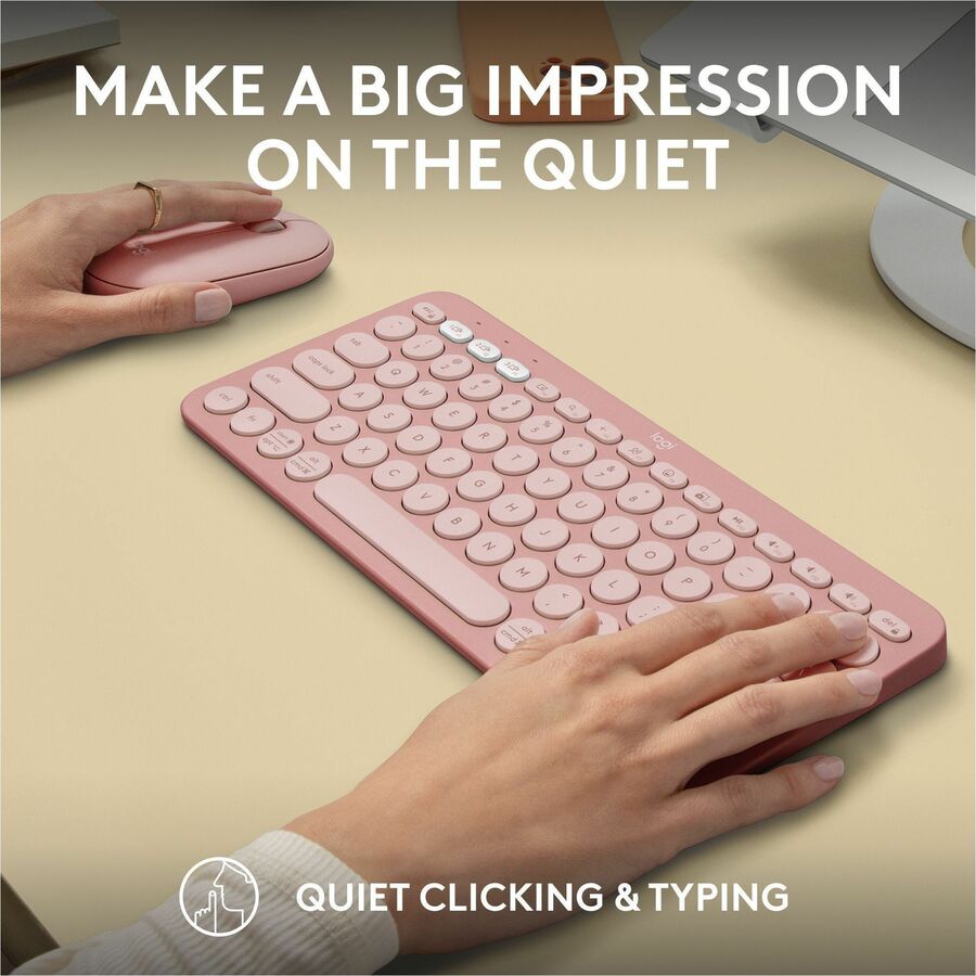 Alternate-Image7 Image for Logitech Pebble 2 Combo, Wireless Keyboard and Mouse, Quiet and Portable, Customizable, Logi Bolt, Tonal Rose