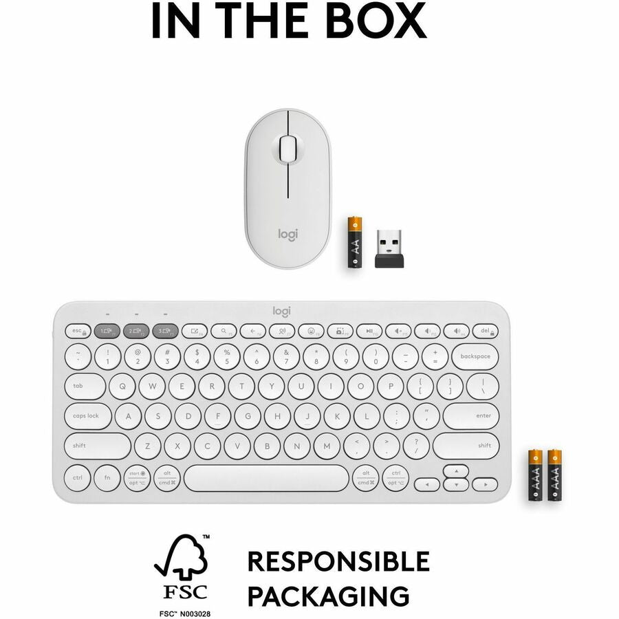 Alternate-Image9 Image for Logitech Pebble 2 Combo, Wireless Keyboard and Mouse, Quiet and Portable, Customizable, Logi Bolt, Bluetooth, Tonal White