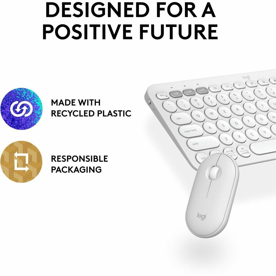 Alternate-Image10 Image for Logitech Pebble 2 Combo, Wireless Keyboard and Mouse, Quiet and Portable, Customizable, Logi Bolt, Bluetooth, Tonal White