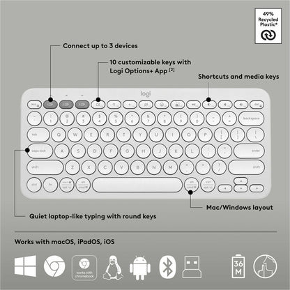 Alternate-Image5 Image for Logitech Pebble 2 Combo, Wireless Keyboard and Mouse, Quiet and Portable, Customizable, Logi Bolt, Bluetooth, Tonal White