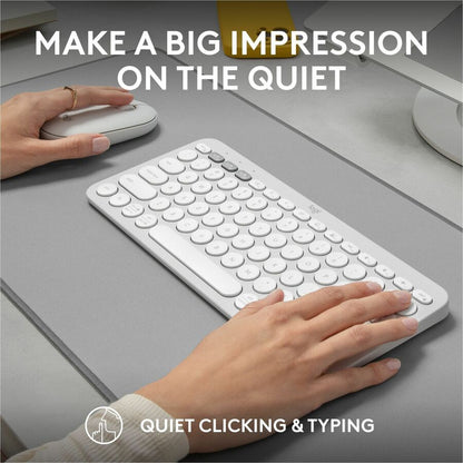 Alternate-Image7 Image for Logitech Pebble 2 Combo, Wireless Keyboard and Mouse, Quiet and Portable, Customizable, Logi Bolt, Bluetooth, Tonal White