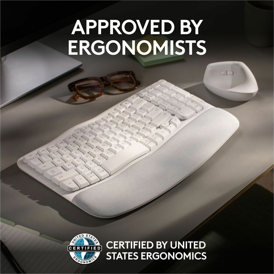 Alternate-Image4 Image for Logitech Wave Keys Wireless Ergonomic Keyboard with Cushioned Palm Rest, Comfortable Natural Typing, Easy-Switch, Off White