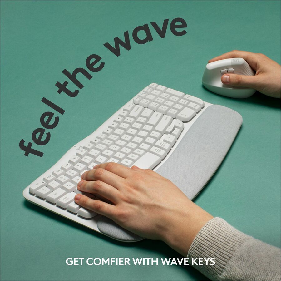 Alternate-Image1 Image for Logitech Wave Keys Wireless Ergonomic Keyboard with Cushioned Palm Rest, Comfortable Natural Typing, Easy-Switch, Off White
