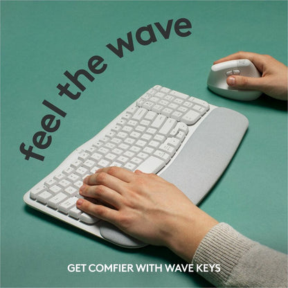 Alternate-Image1 Image for Logitech Wave Keys Wireless Ergonomic Keyboard with Cushioned Palm Rest, Comfortable Natural Typing, Easy-Switch, Off White