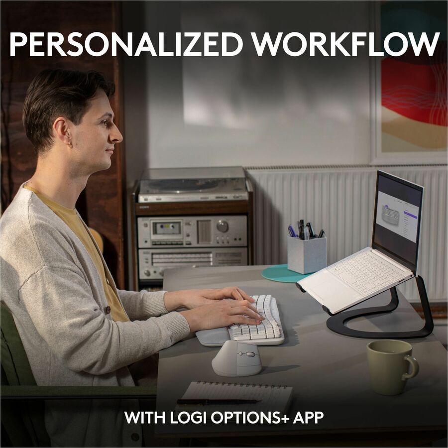 Alternate-Image6 Image for Logitech Wave Keys Wireless Ergonomic Keyboard with Cushioned Palm Rest, Comfortable Natural Typing, Easy-Switch, Off White