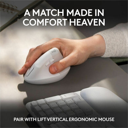 Alternate-Image7 Image for Logitech Wave Keys Wireless Ergonomic Keyboard with Cushioned Palm Rest, Comfortable Natural Typing, Easy-Switch, Off White
