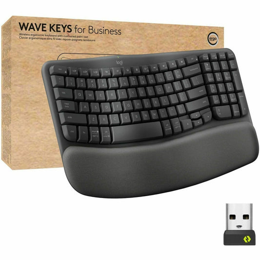 Main Image for Logitech Wave Keys for Business, Wireless Ergonomic Keyboard with Cushioned Palm Rest, Logi Bolt, Graphite