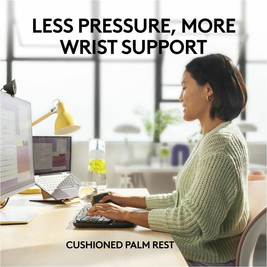 Alternate-Image7 Image for Logitech Wave Keys for Business, Wireless Ergonomic Keyboard with Cushioned Palm Rest, Logi Bolt, Graphite