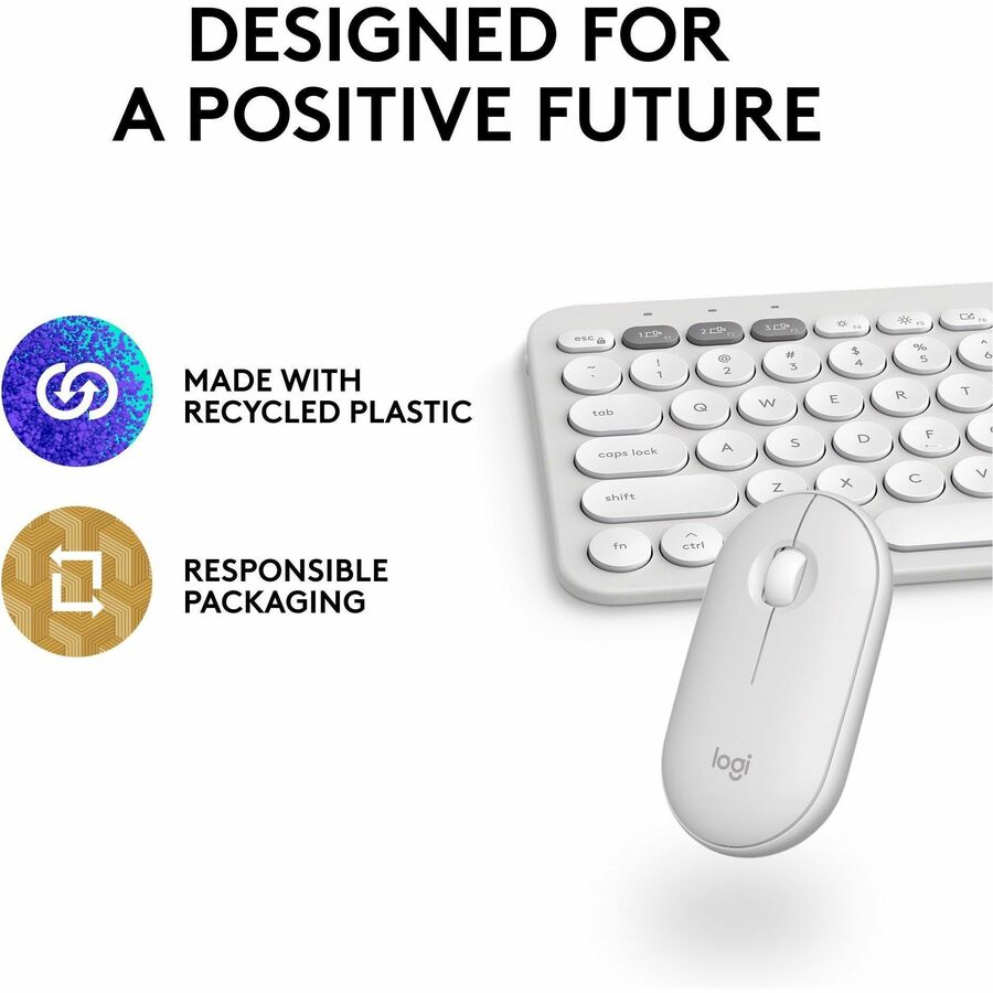 Alternate-Image10 Image for Logitech Pebble 2 Combo for Mac, Wireless Keyboard and Mouse, Slim, Quiet and Portable, Tonal White