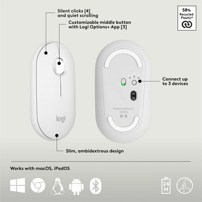 Alternate-Image6 Image for Logitech Pebble 2 Combo for Mac, Wireless Keyboard and Mouse, Slim, Quiet and Portable, Tonal White