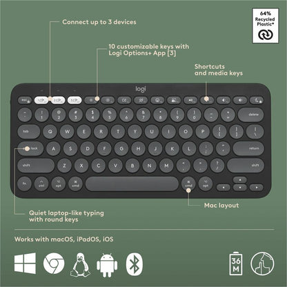 Alternate-Image5 Image for Logitech Pebble 2 Combo for Mac, Wireless Keyboard and Mouse, Slim, Quiet and Portable, Customizable, Tonal Graphite