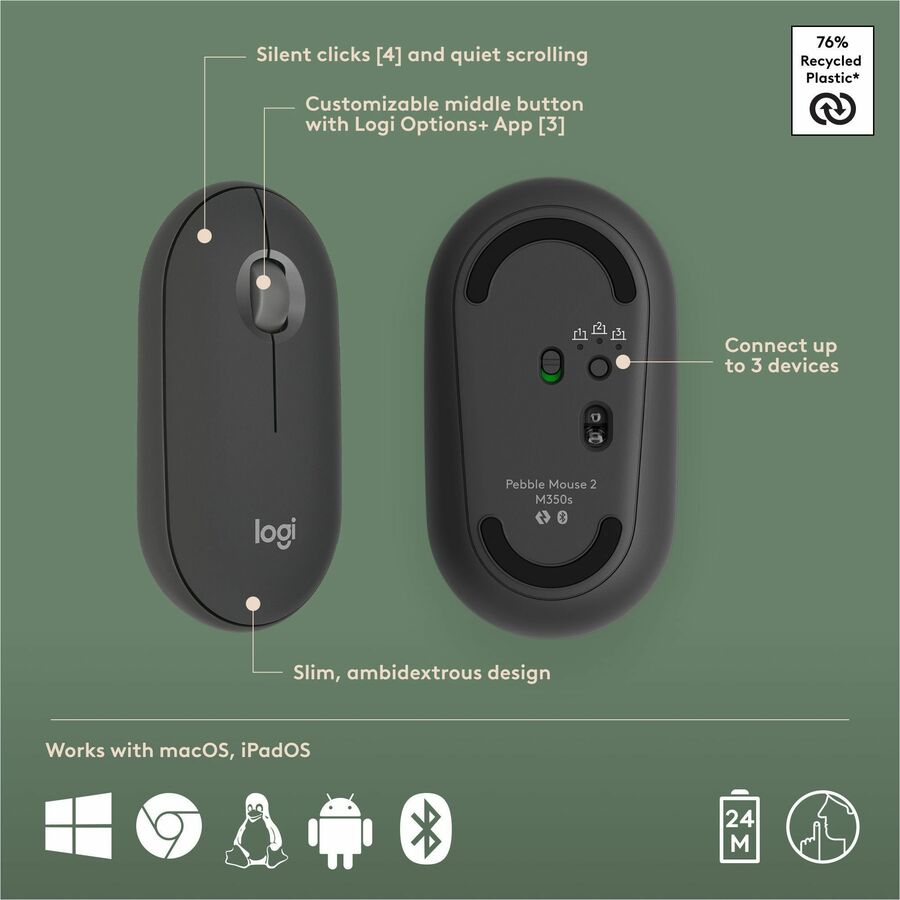 Alternate-Image6 Image for Logitech Pebble 2 Combo for Mac, Wireless Keyboard and Mouse, Slim, Quiet and Portable, Customizable, Tonal Graphite